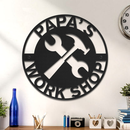 Papa's Workshop Metal Sign Personalized LED Lights Wall Art Decor, Gift for Dad