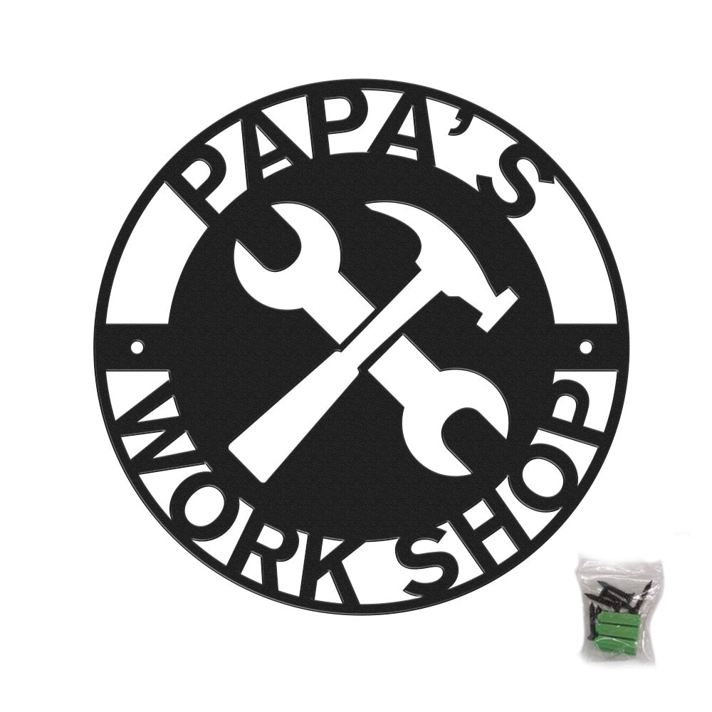 Papa's Workshop Metal Sign Personalized LED Lights Wall Art Decor, Gift for Dad