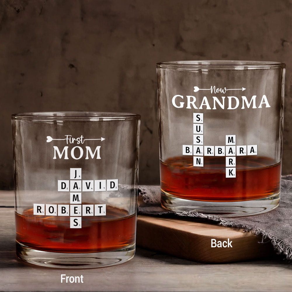 Now Grandma Crossword Puzzle Whiskey Glass Personalized Gift For Grandma