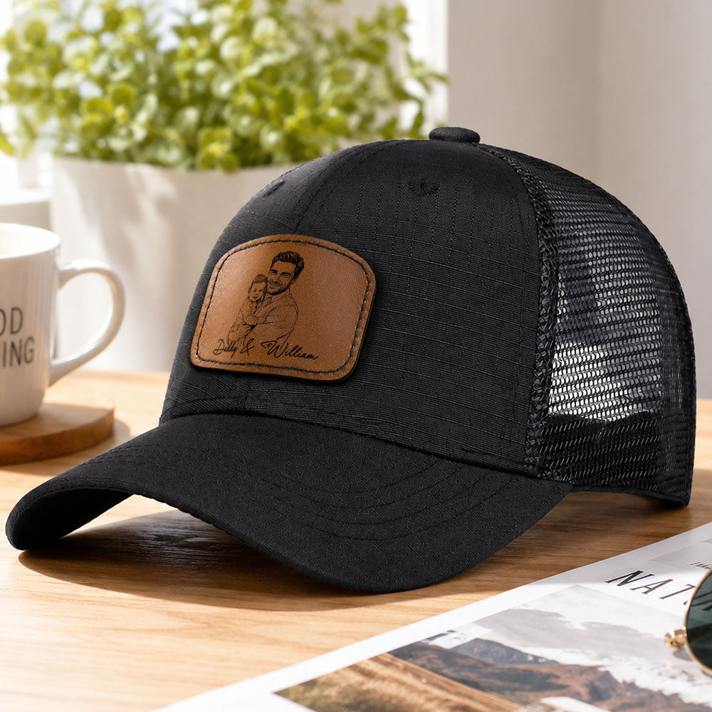 Personalized Photo Sketch Line Art Cap - Gift For Dad, Husband
