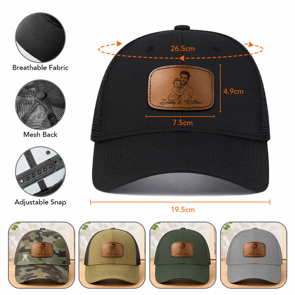 Personalized Photo Sketch Line Art Cap - Gift For Dad, Husband