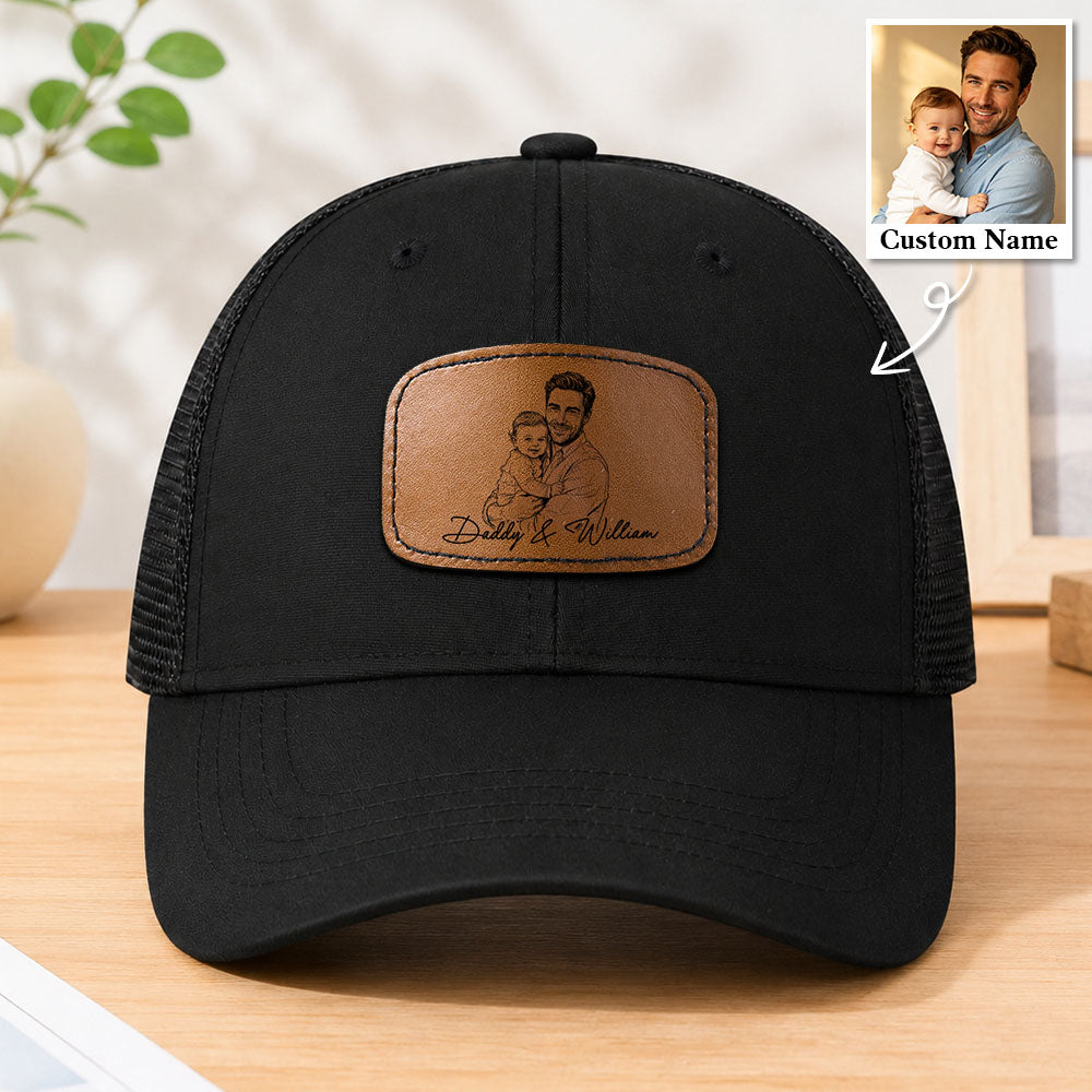 Personalized Photo Sketch Line Art Cap - Gift For Dad, Husband