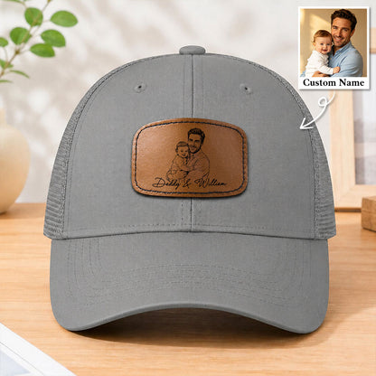Personalized Photo Sketch Line Art Cap - Gift For Dad, Husband