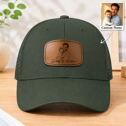 Personalized Photo Sketch Line Art Cap - Gift For Dad, Husband