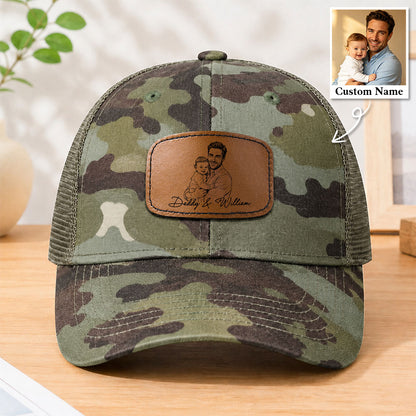 Personalized Photo Sketch Line Art Cap - Gift For Dad, Husband