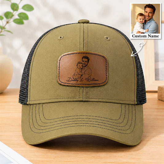 Personalized Photo Sketch Line Art Cap - Gift For Dad, Husband
