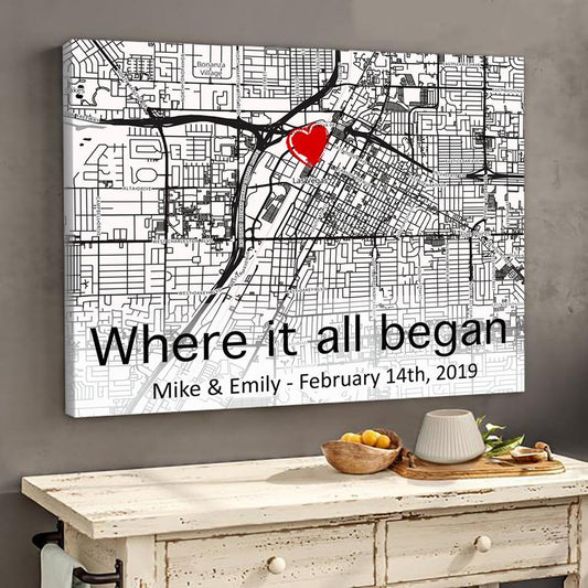 The First Meeting Street Map Canvas Personalized Anniversary Gift For Couple For Her For Him