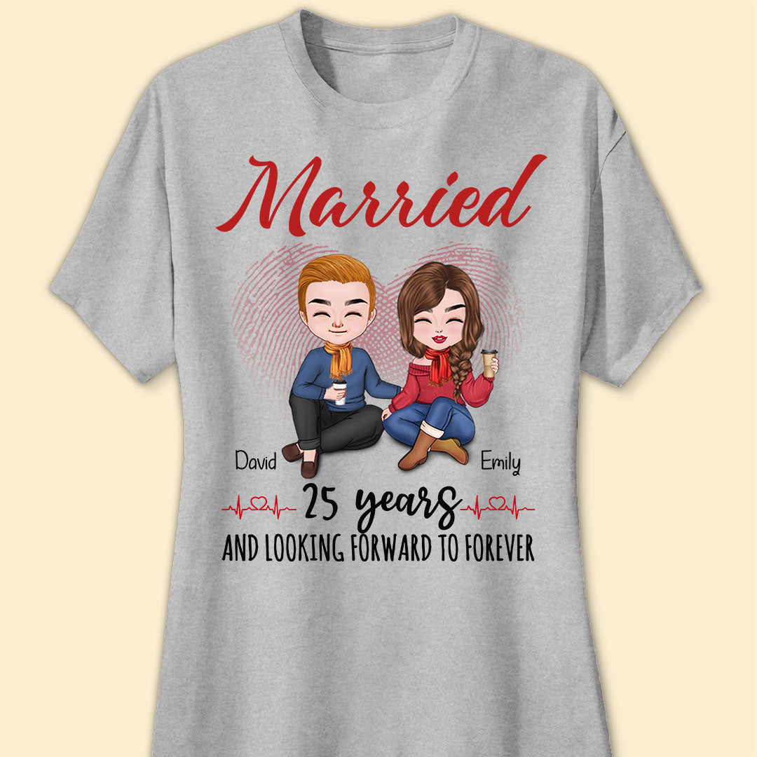 Married 25 Years Matching T-shirt Personalized Anniversary Gift For Couple