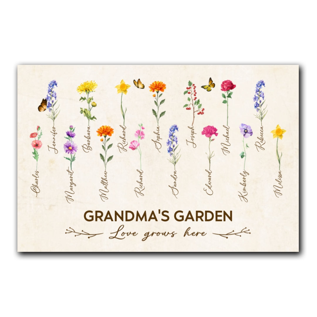 Grandma's Garden Birth Month Flower Personalized Canvas For Grandma