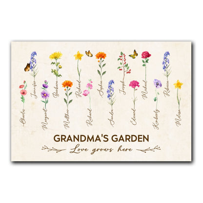 Grandma's Garden Birth Month Flower Personalized Canvas For Grandma
