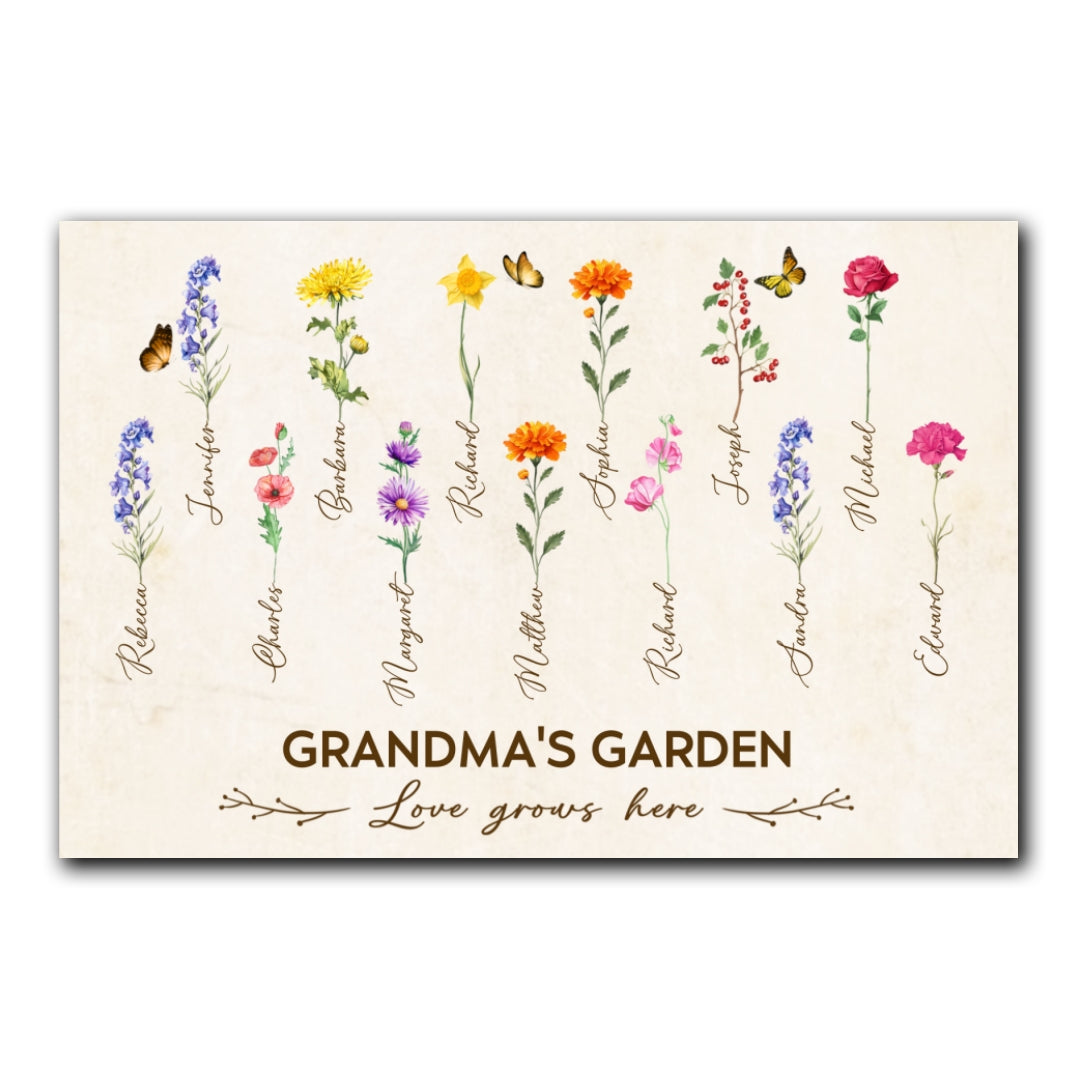 Grandma's Garden Birth Month Flower Personalized Canvas For Grandma