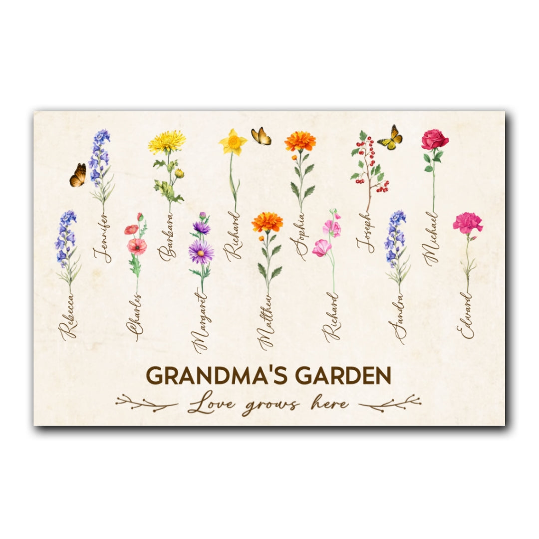 Grandma's Garden Birth Month Flower Personalized Canvas For Grandma