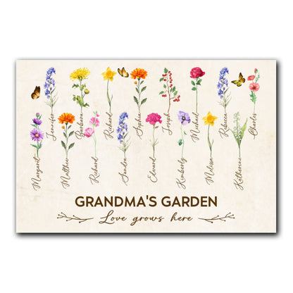 Grandma's Garden Birth Month Flower Personalized Canvas For Grandma