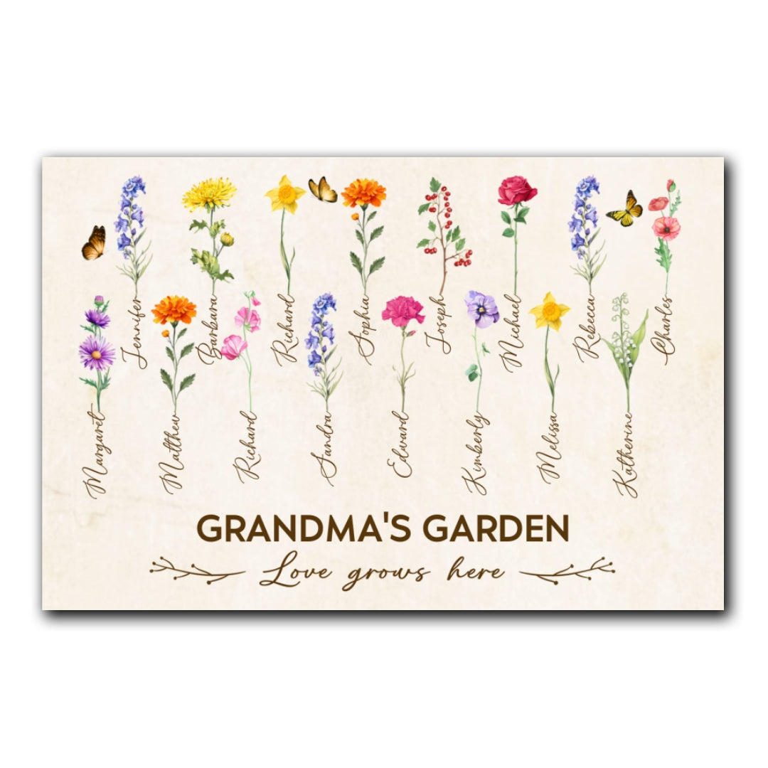 Grandma's Garden Birth Month Flower Personalized Canvas For Grandma
