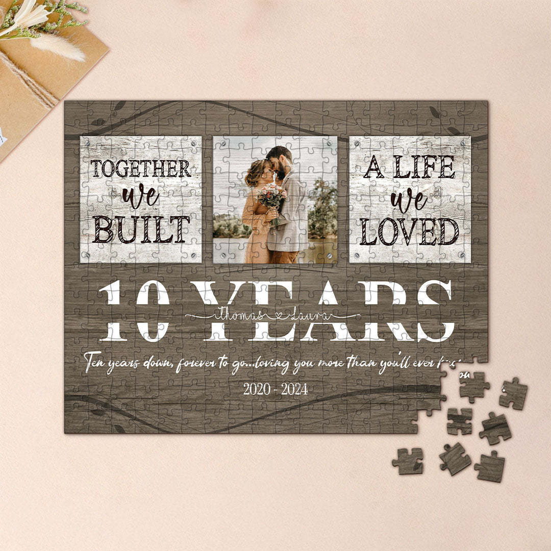 Personalized 10 Years Anniversary Gift  For Her, Tin Anniversary Gift For Him Custom Photo Together We Built A Life Puzzle