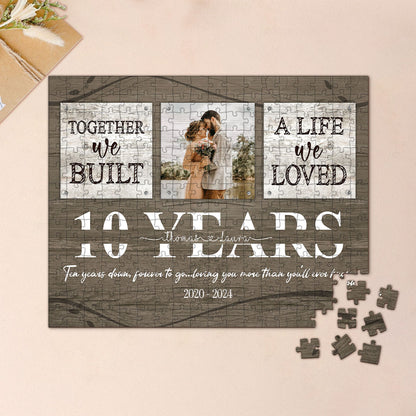 Personalized 10 Years Anniversary Gift  For Her, Tin Anniversary Gift For Him Custom Photo Together We Built A Life Puzzle