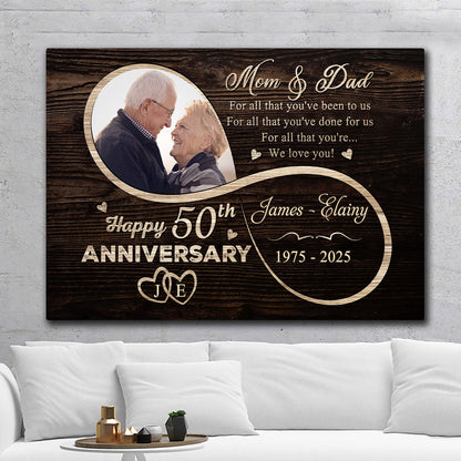 Mom Dad We Love You 50th Anniversary Personalized Canvas For Parent