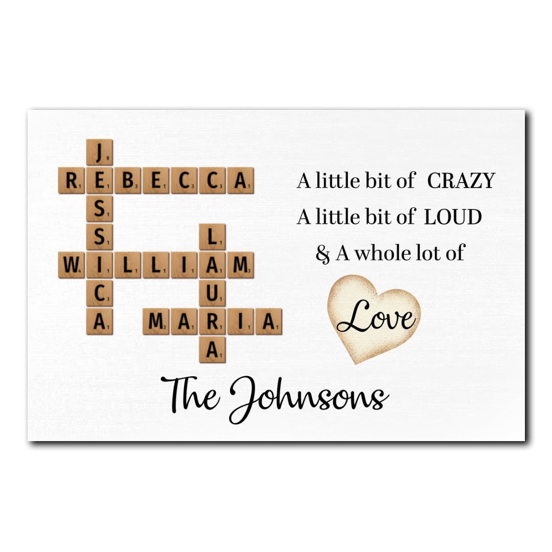 A Whole Lot Of Love Crossword Poster Personalized Gift For Family