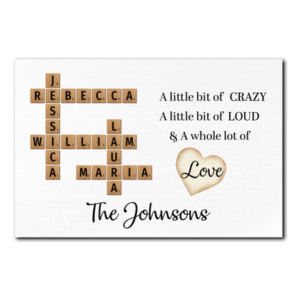 A Whole Lot Of Love Crossword Poster Personalized Gift For Family