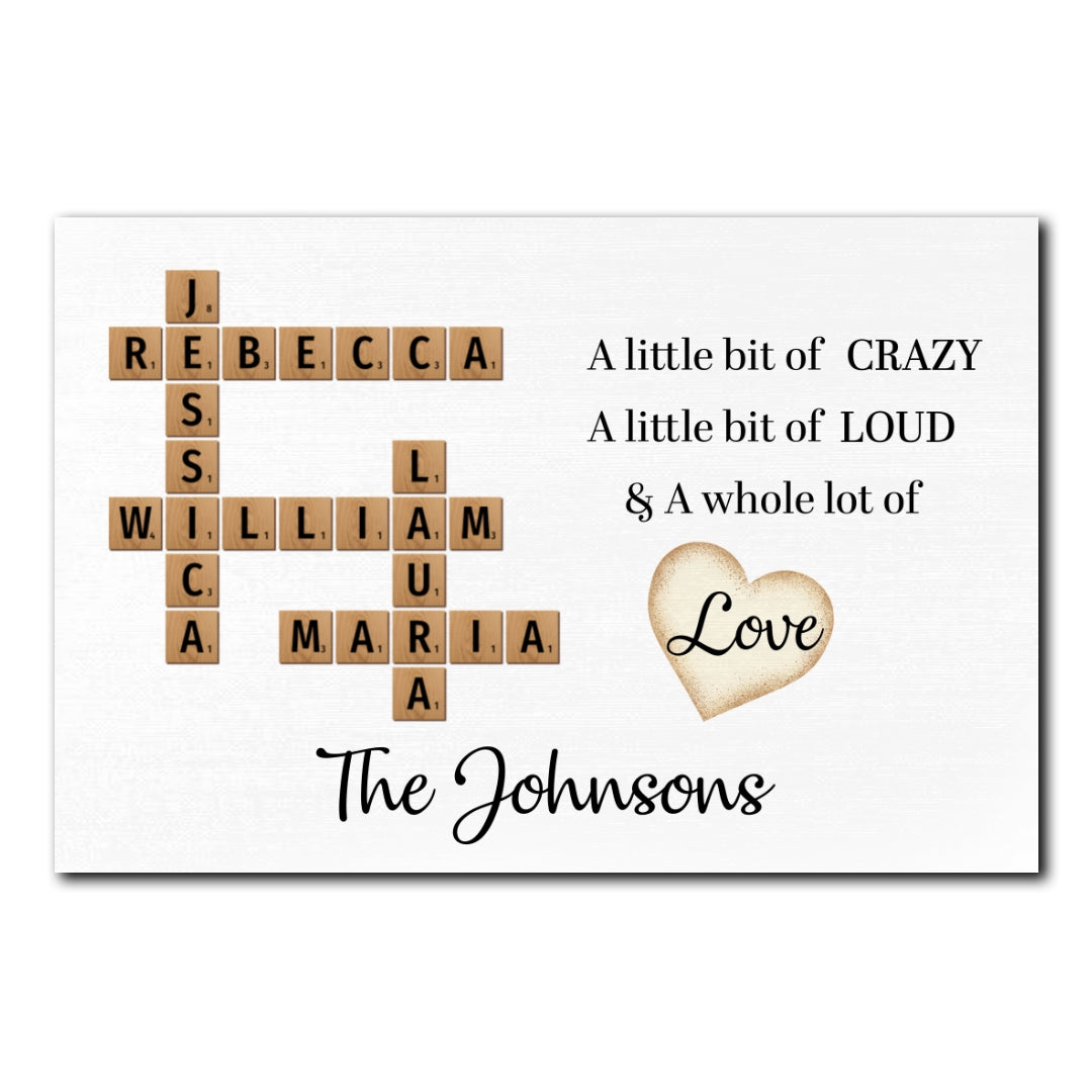 A Whole Lot Of Love Crossword Poster Personalized Gift For Family
