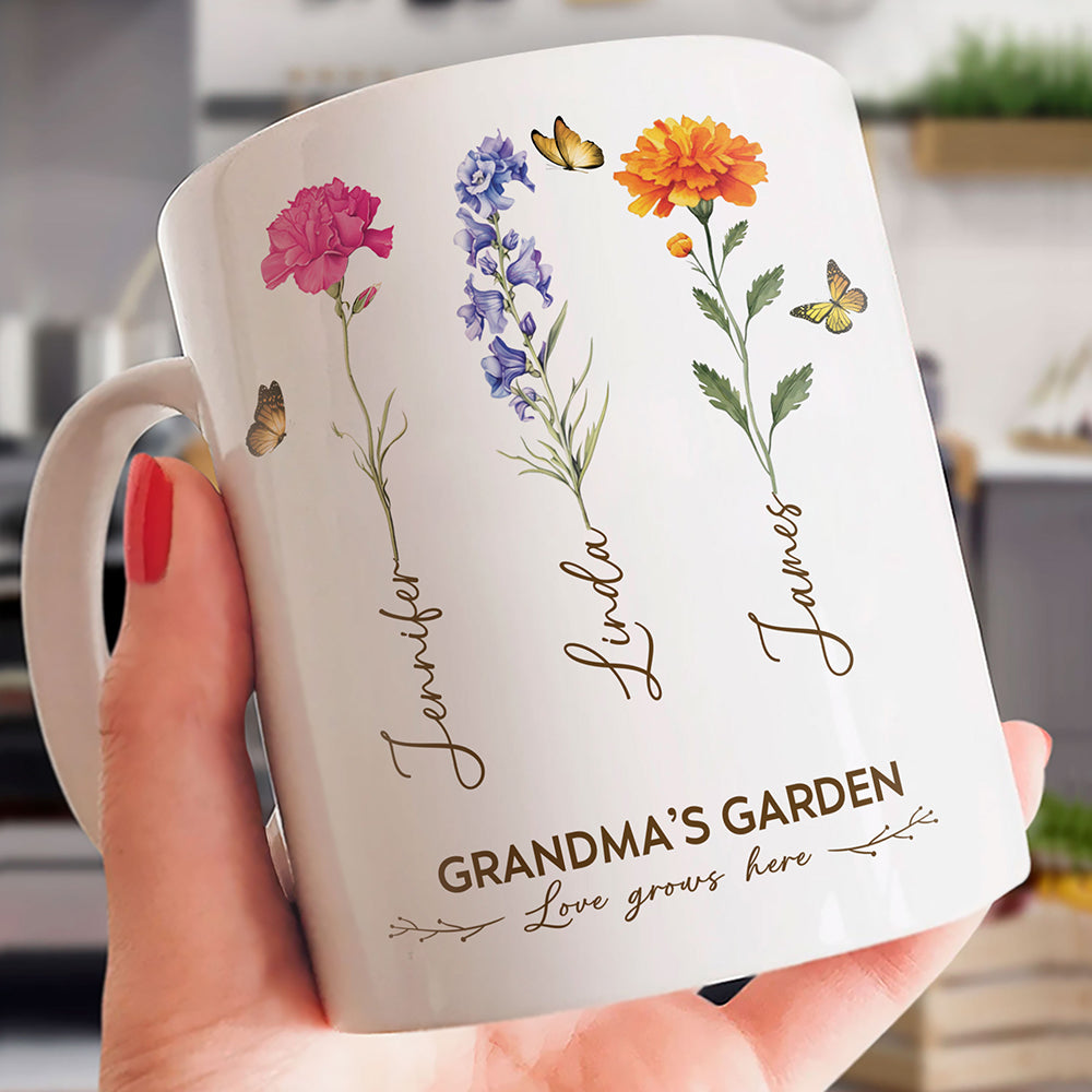 Grandma's Garden Birth Month Flower Personalized Mug For Grandma