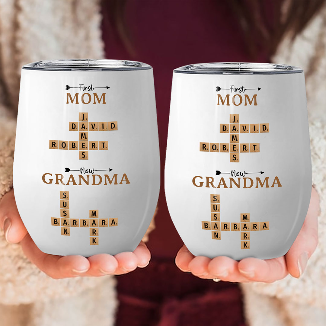 Now Grandma Crossword Puzzle Wine Tumbler Personalized Gift For Grandma