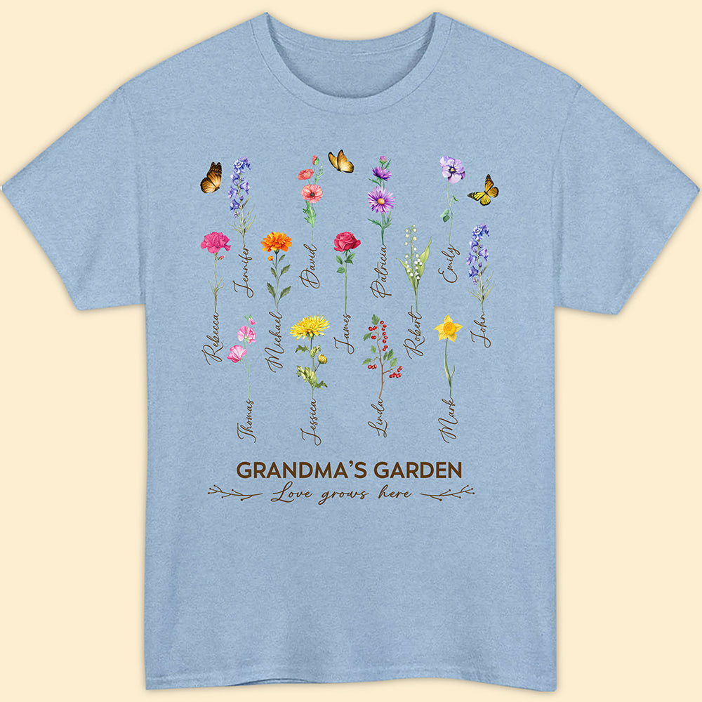 Grandma's Garden Birth Month Flower Personalized Shirt For Grandma