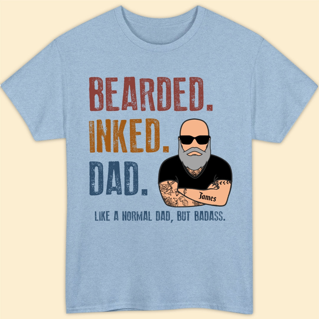 Personalized Gift For Dad Bearded Inked Dad T-shirt
