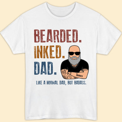 Personalized Gift For Dad Bearded Inked Dad T-shirt