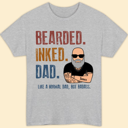 Personalized Gift For Dad Bearded Inked Dad T-shirt