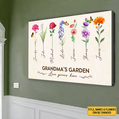 Grandma's Garden Birth Month Flower Personalized Canvas For Grandma