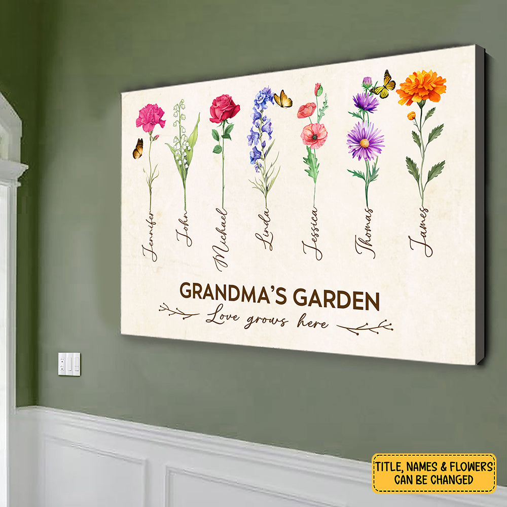 Grandma's Garden Birth Month Flower Personalized Canvas For Grandma