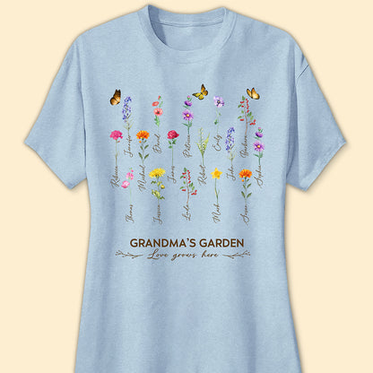 Grandma's Garden Birth Month Flower Personalized Shirt For Grandma