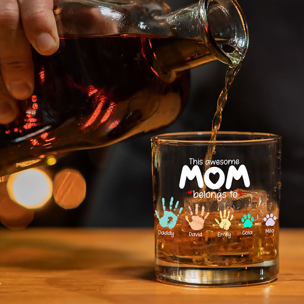 This Awesome Mom Belongs To Whiskey Glass Personalized Gift For Mother