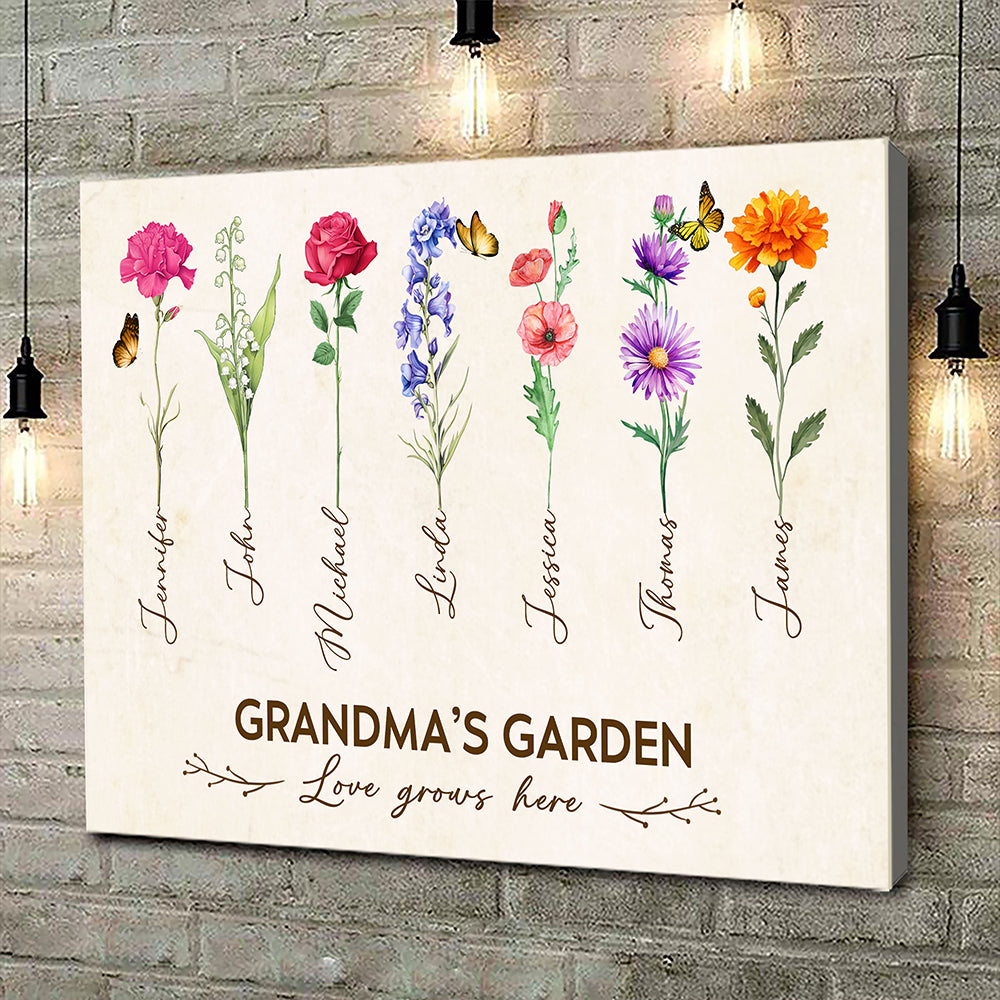Grandma's Garden Birth Month Flower Personalized Canvas For Grandma