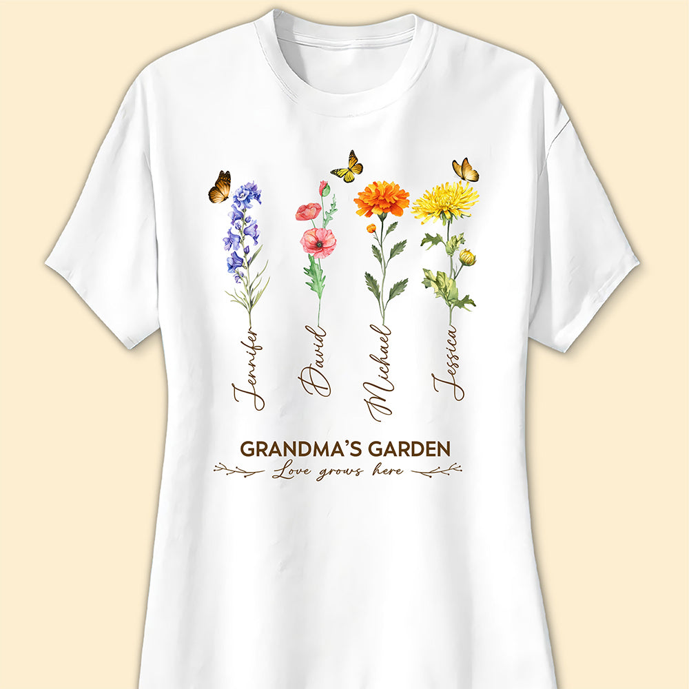 Grandma's Garden Birth Month Flower Personalized Shirt For Grandma