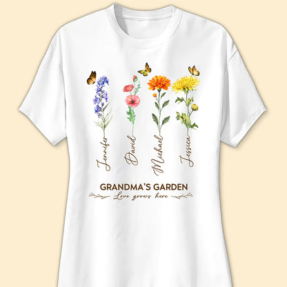 Grandma's Garden Birth Month Flower Personalized Shirt For Grandma