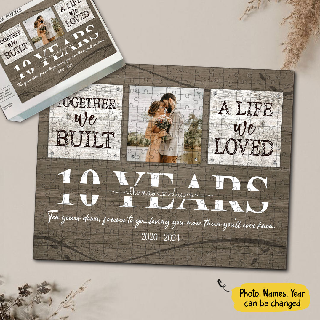 Personalized 10 Years Anniversary Gift  For Her, Tin Anniversary Gift For Him Custom Photo Together We Built A Life Puzzle