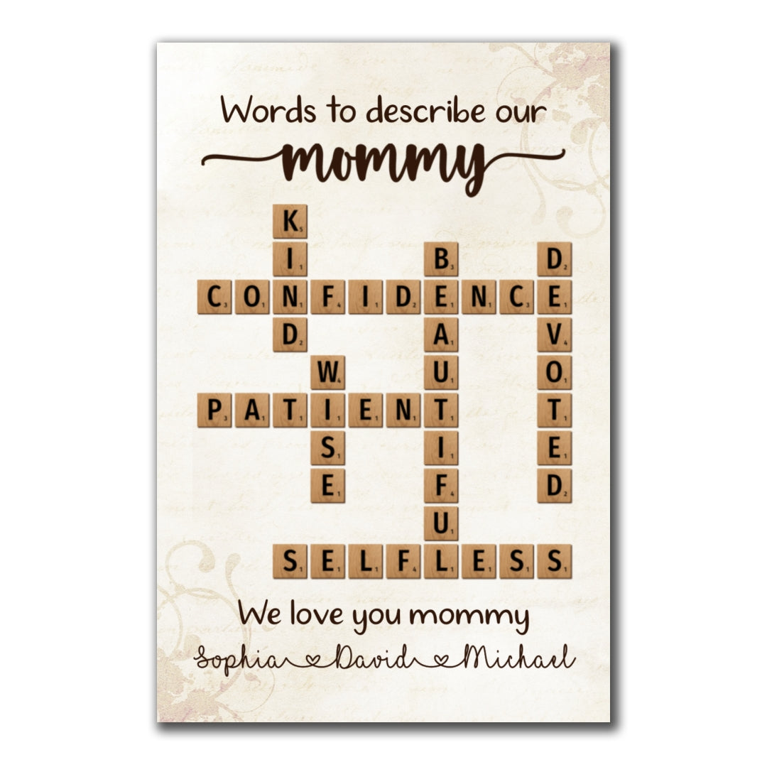 Words To Describe Mommy Crossword Poster Personalized Gift For Mom