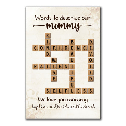 Words To Describe Mommy Crossword Poster Personalized Gift For Mom