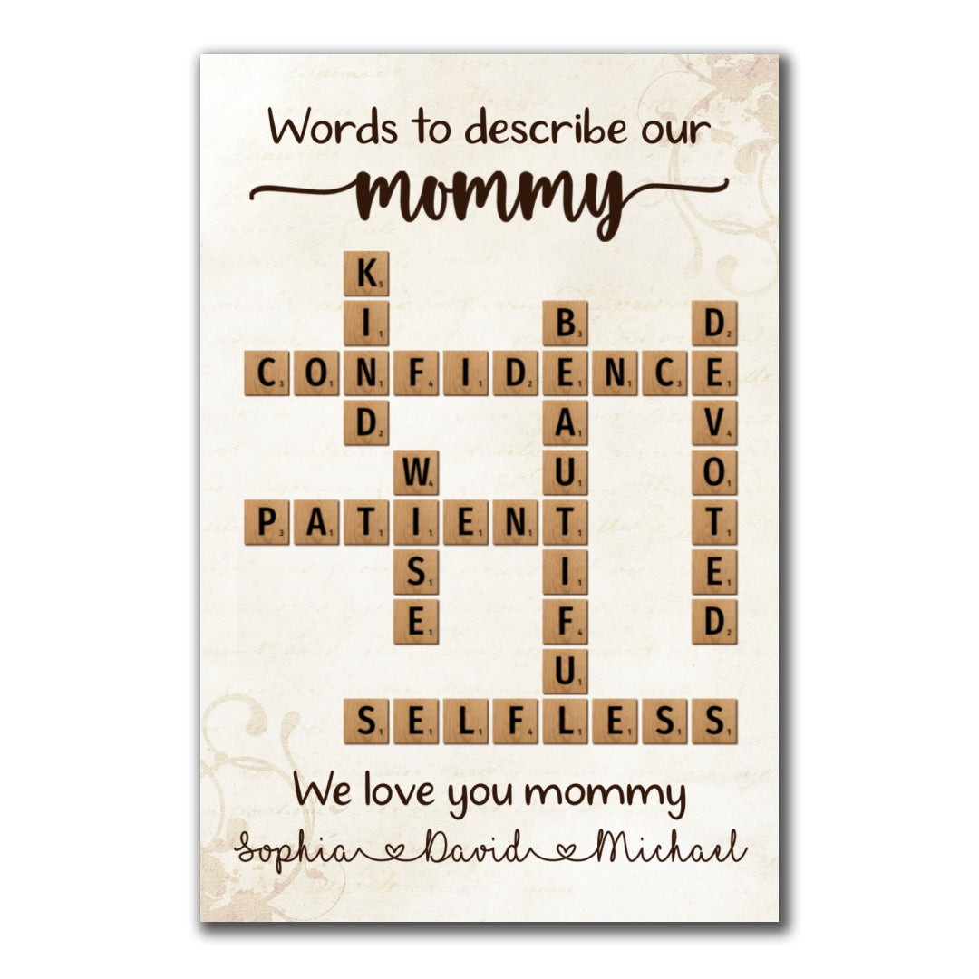 Words To Describe Mommy Crossword Poster Personalized Gift For Mom