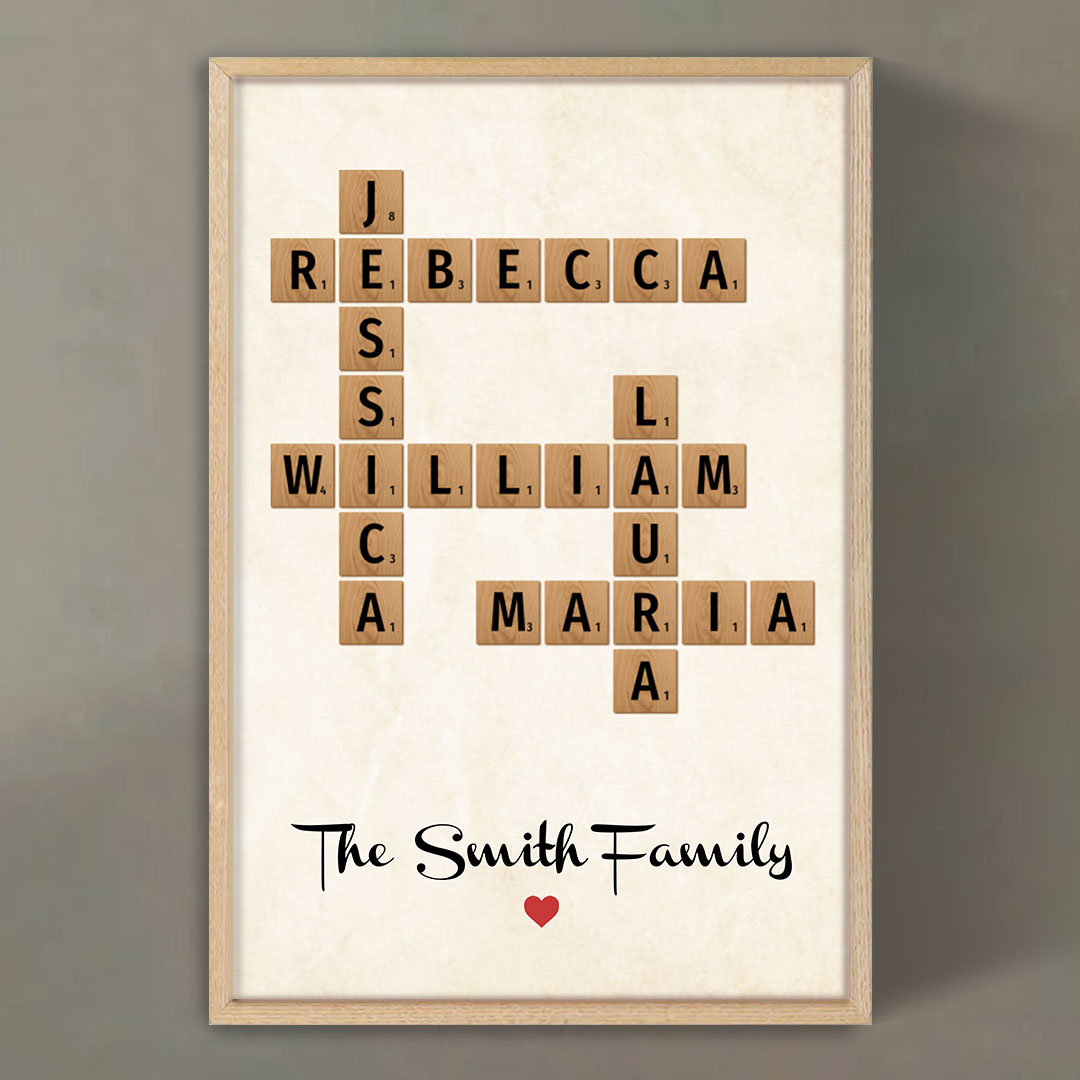 Family Names Crossword Puzzle Poster Personalized Gift For Family