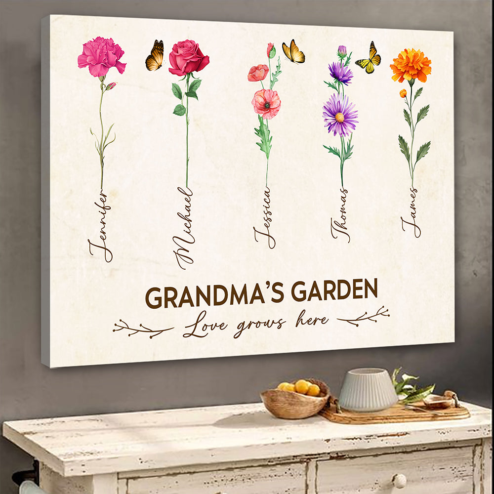 Grandma's Garden Birth Month Flower Personalized Canvas For Grandma