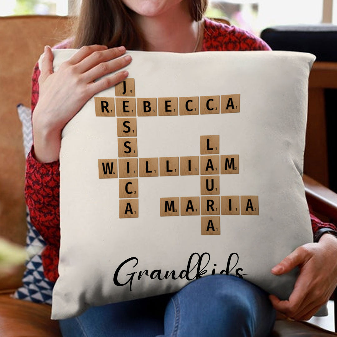 Grandkids Crossword Puzzle Pillow Personalized Gift For Grandparents