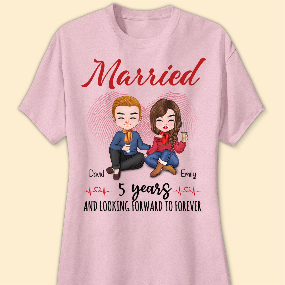 Married 5 Years Matching T-shirt Personalized Anniversary Gift For Couple