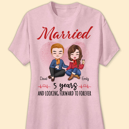 Married 5 Years Matching T-shirt Personalized Anniversary Gift For Couple