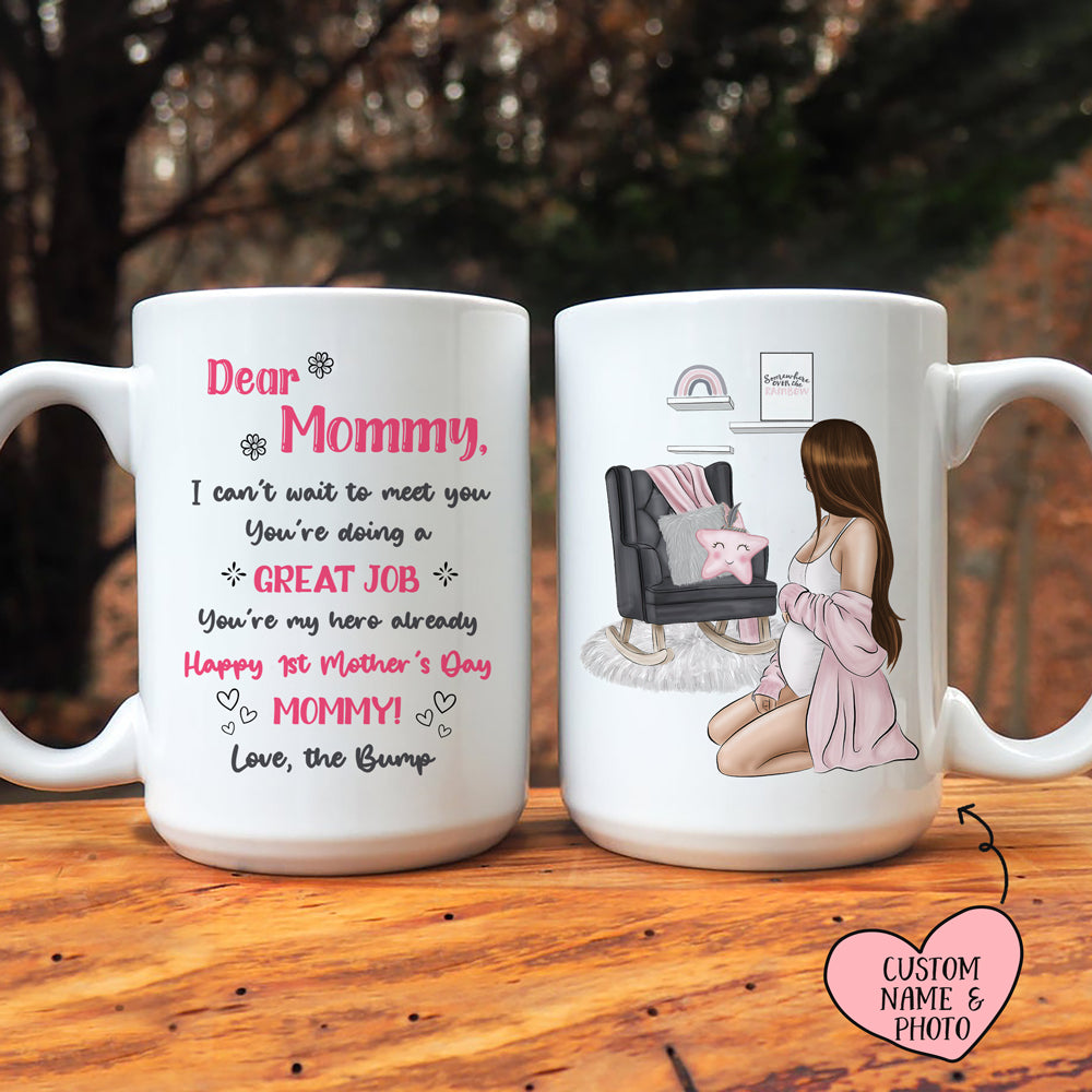Personalized Mother's Day Gift For Expecting Mom Dear Mommy Warm And Safe Pregnant Mug