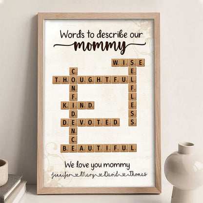 Words To Describe Mommy Crossword Poster Personalized Gift For Mom
