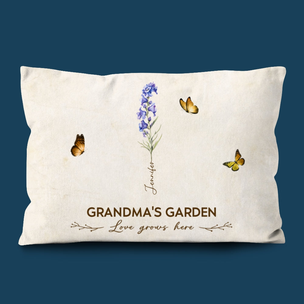 Grandma's Garden Birth Month Flower Personalized Pillow For Grandma
