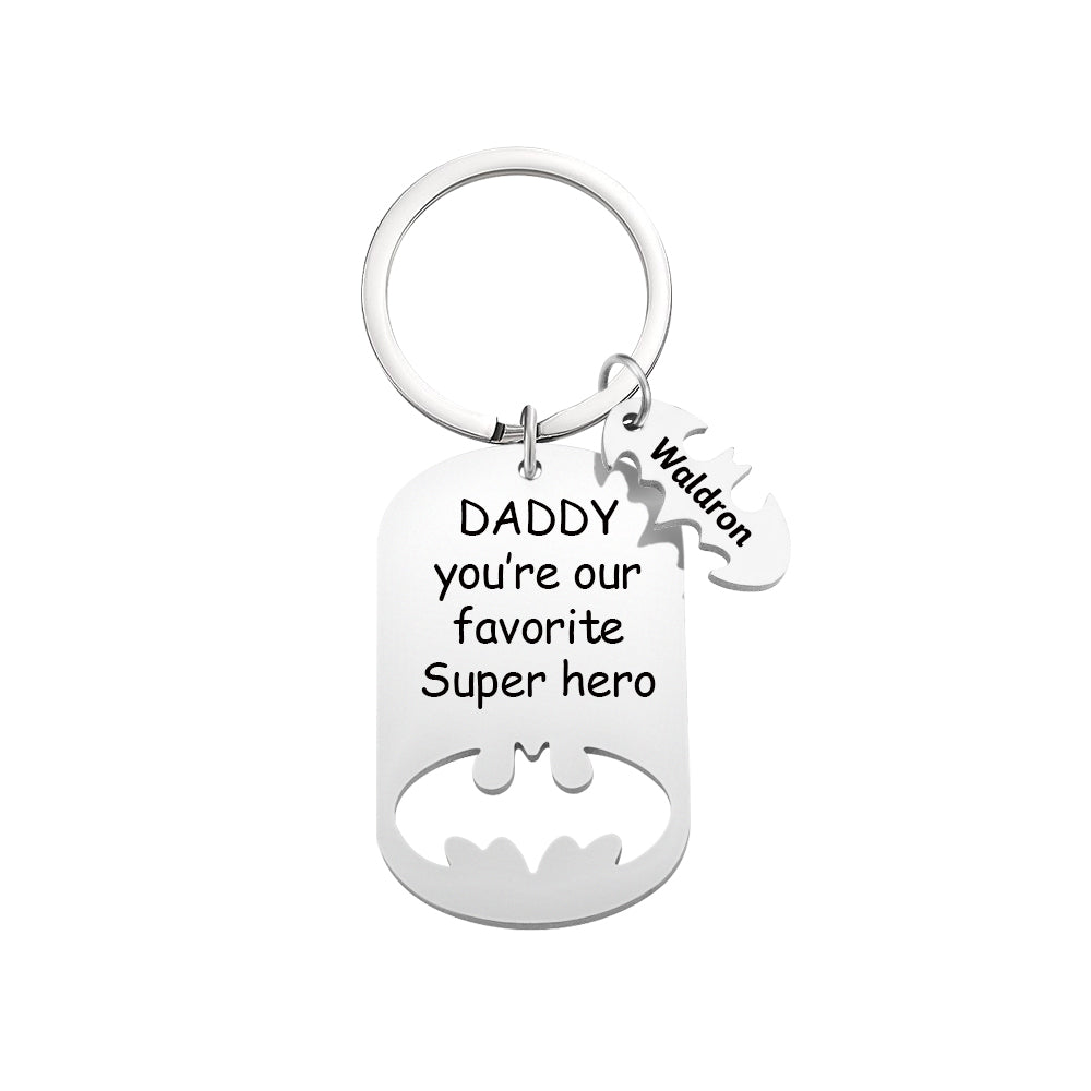 Superhero Daddy Keychain with Kids Names, Personalized Gift for Dad